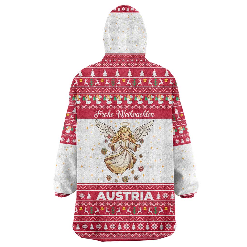 Austria Christmas Wearable Blanket Hoodie with Frohe Weihnachten Angel Design and Red White Holiday - Wonder Print Shop