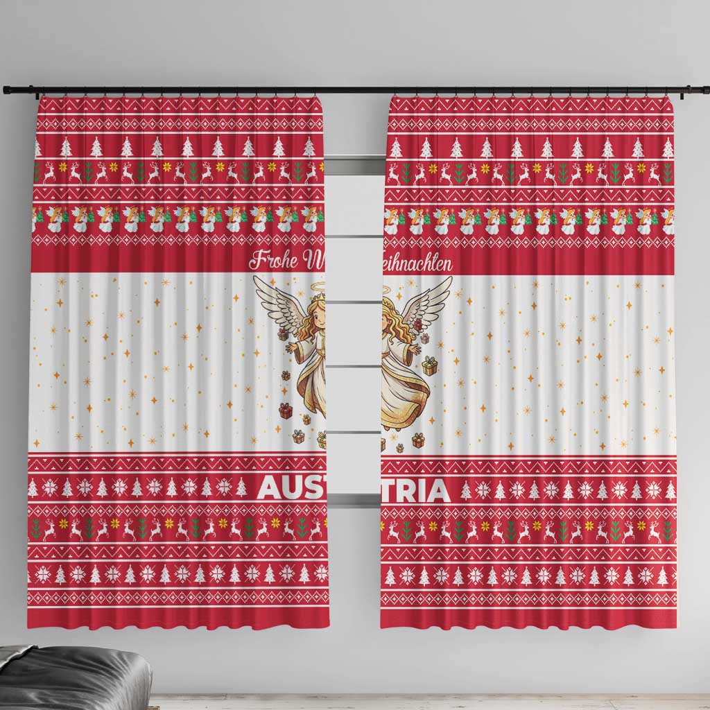Austria Christmas Window Curtain with Frohe Weihnachten Angel Design and Red White Holiday - Wonder Print Shop