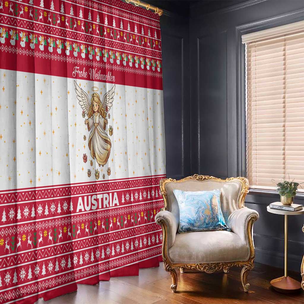 Austria Christmas Window Curtain with Frohe Weihnachten Angel Design and Red White Holiday - Wonder Print Shop