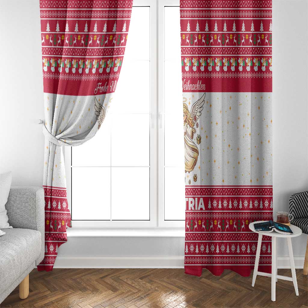 Austria Christmas Window Curtain with Frohe Weihnachten Angel Design and Red White Holiday - Wonder Print Shop