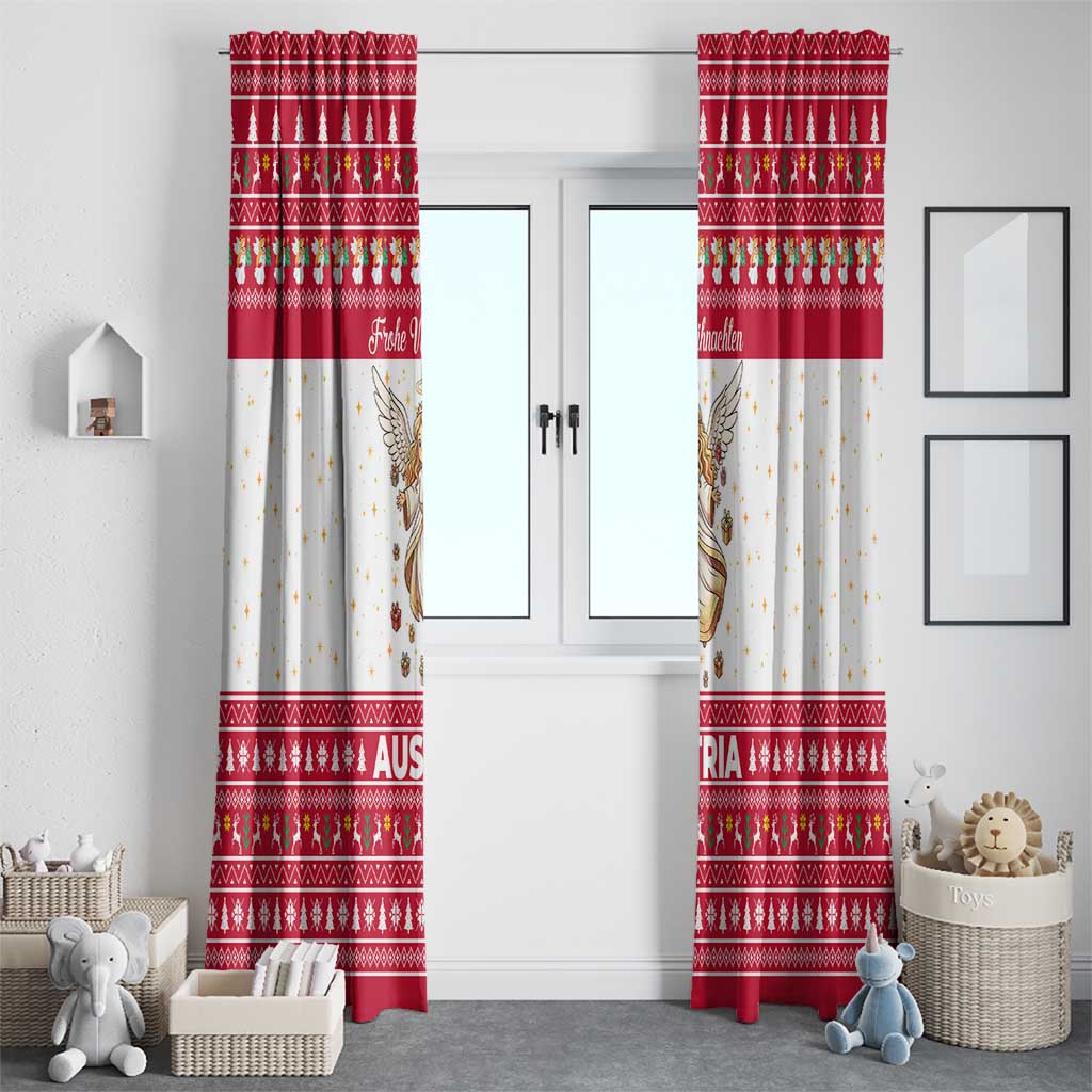 Austria Christmas Window Curtain with Frohe Weihnachten Angel Design and Red White Holiday - Wonder Print Shop