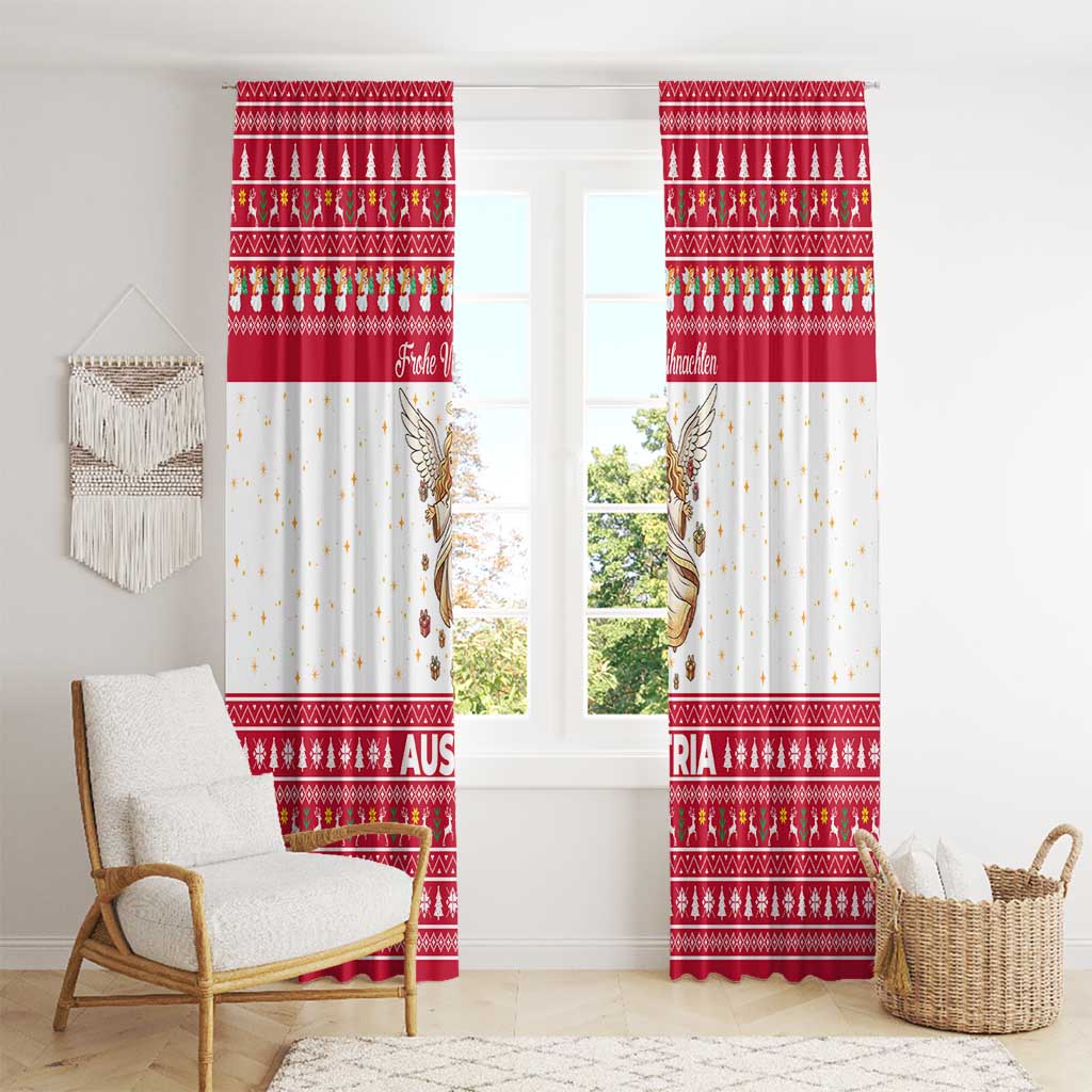 Austria Christmas Window Curtain with Frohe Weihnachten Angel Design and Red White Holiday - Wonder Print Shop