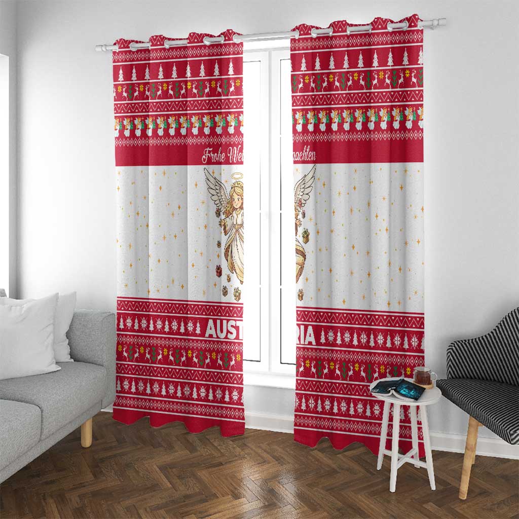 Austria Christmas Window Curtain with Frohe Weihnachten Angel Design and Red White Holiday - Wonder Print Shop