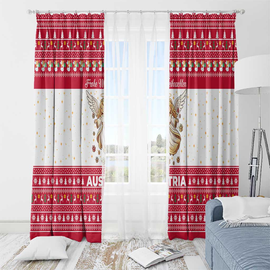 Austria Christmas Window Curtain with Frohe Weihnachten Angel Design and Red White Holiday - Wonder Print Shop