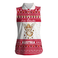 Austria Christmas Women Sleeveless Polo Shirt with Frohe Weihnachten Angel Design and Red White Holiday - Wonder Print Shop