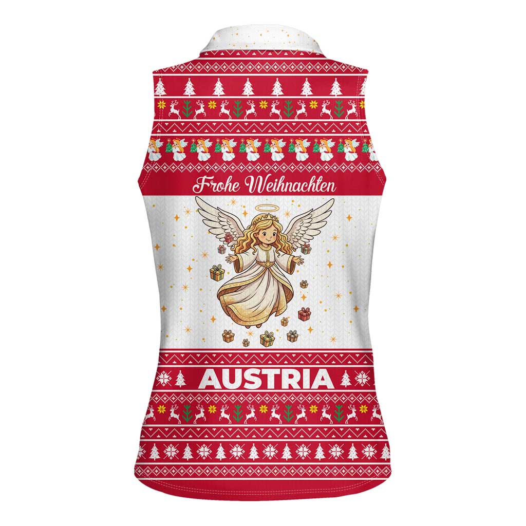 Austria Christmas Women Sleeveless Polo Shirt with Frohe Weihnachten Angel Design and Red White Holiday - Wonder Print Shop