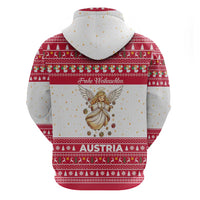 Austria Christmas Zip Hoodie with Frohe Weihnachten Angel Design and Red White Holiday - Wonder Print Shop