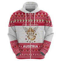 Austria Christmas Zip Hoodie with Frohe Weihnachten Angel Design and Red White Holiday - Wonder Print Shop