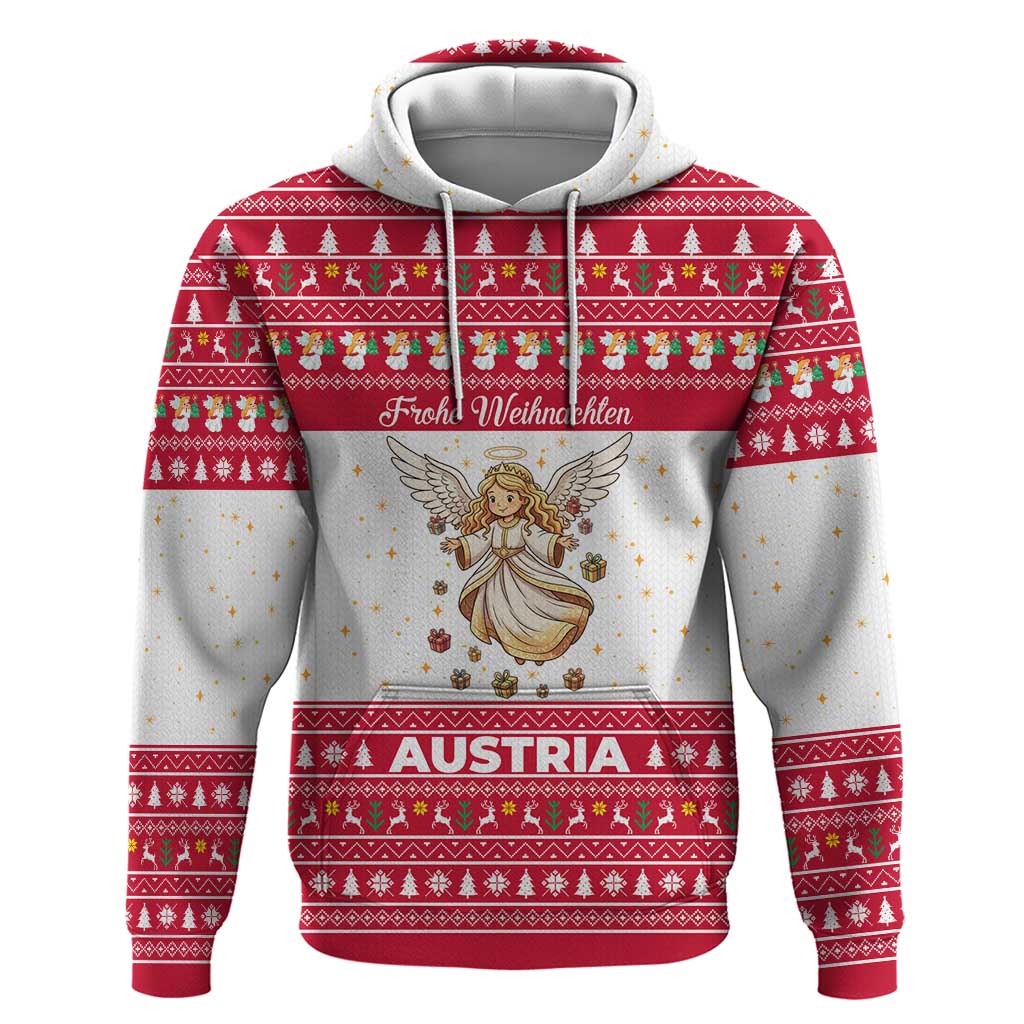 Austria Christmas Zip Hoodie with Frohe Weihnachten Angel Design and Red White Holiday - Wonder Print Shop