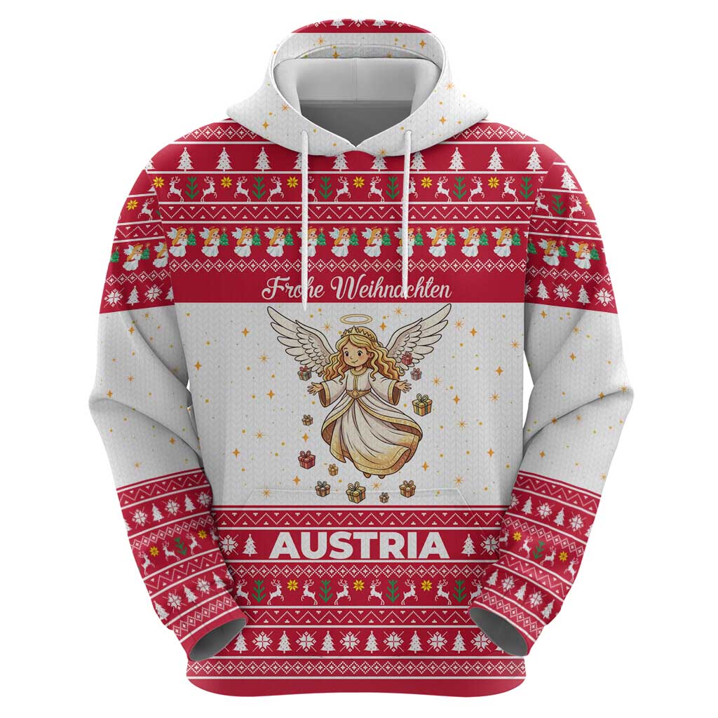 Austria Christmas Zip Hoodie with Frohe Weihnachten Angel Design and Red White Holiday - Wonder Print Shop