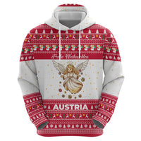 Austria Christmas Zip Hoodie with Frohe Weihnachten Angel Design and Red White Holiday - Wonder Print Shop