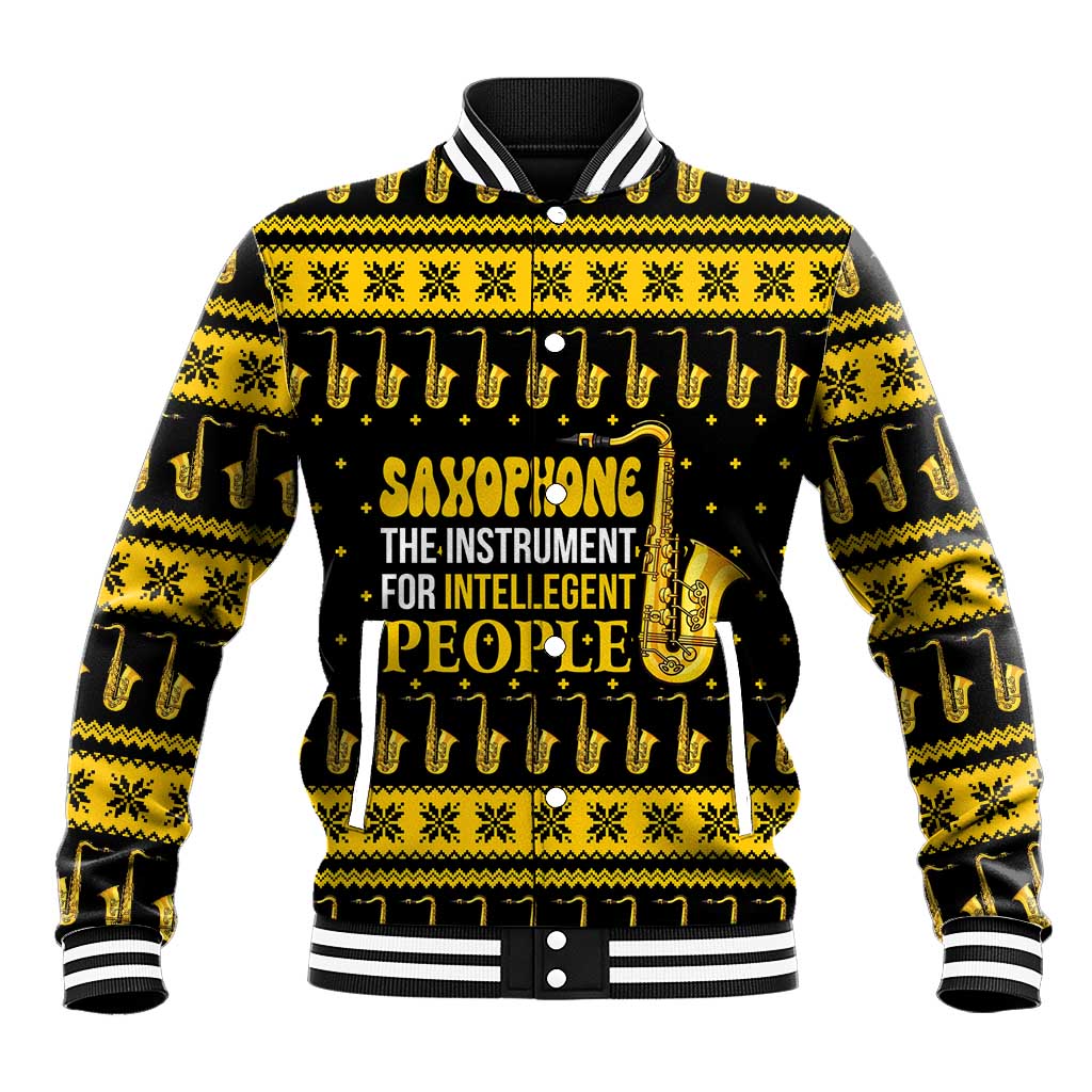 Saxophone The Instrument For Intellegent People Christmas Baseball Jacket Xmas Holiday Patterns - Wonder Print Shop