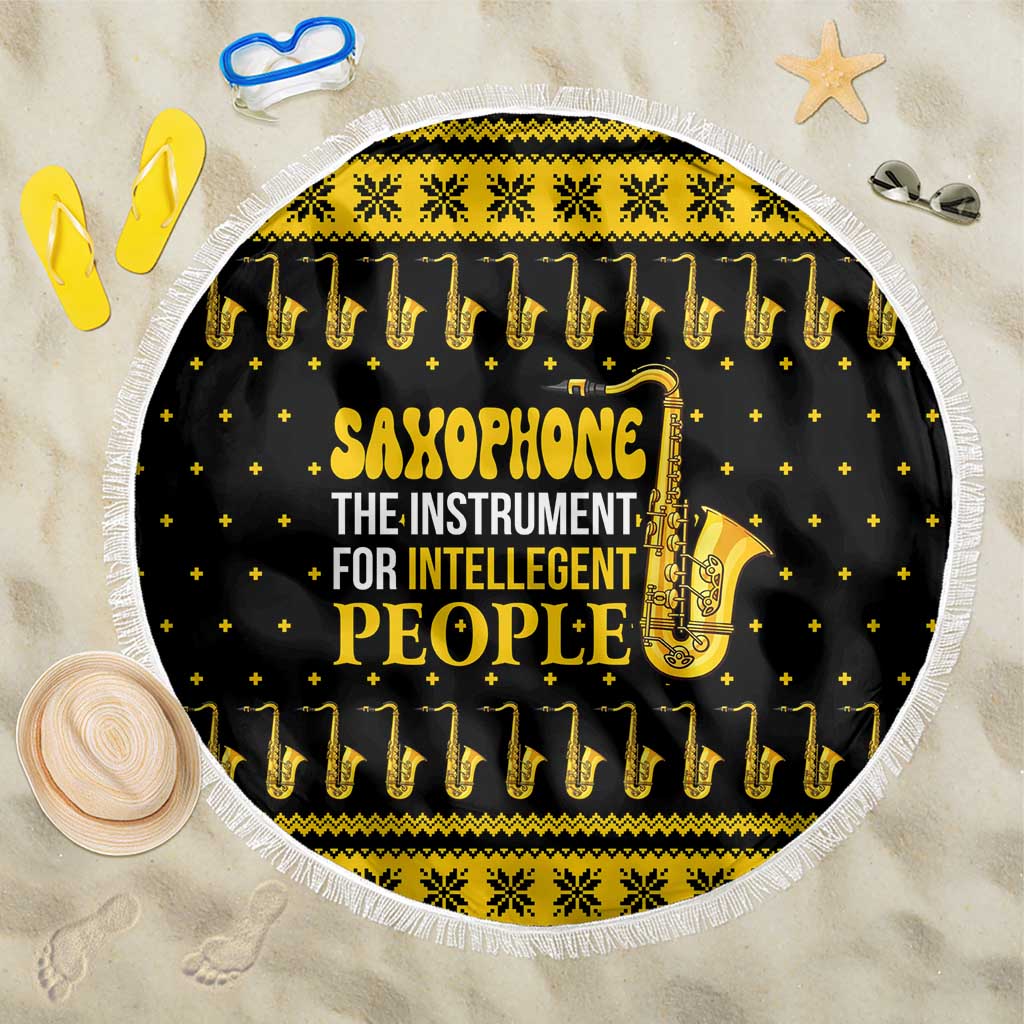 Saxophone The Instrument For Intellegent People Christmas Beach Blanket Xmas Holiday Patterns - Wonder Print Shop