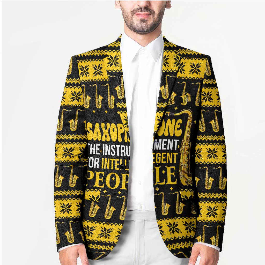 Saxophone The Instrument For Intellegent People Christmas Blazer Xmas Holiday Patterns - Wonder Print Shop