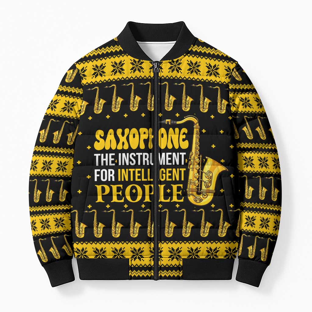 Saxophone The Instrument For Intellegent People Christmas Bomber Puffer Jacket Xmas Holiday Patterns - Wonder Print Shop