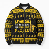 Saxophone The Instrument For Intellegent People Christmas Bomber Puffer Jacket Xmas Holiday Patterns - Wonder Print Shop