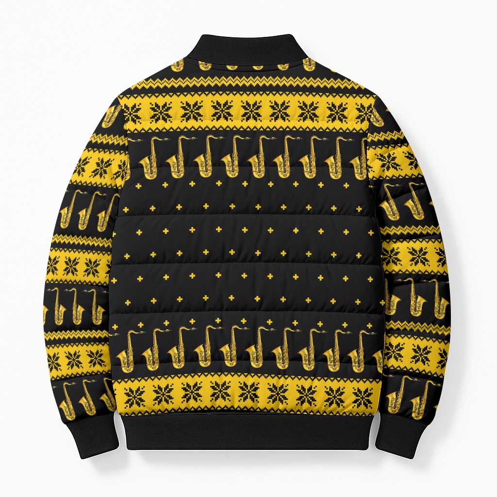 Saxophone The Instrument For Intellegent People Christmas Bomber Puffer Jacket Xmas Holiday Patterns - Wonder Print Shop