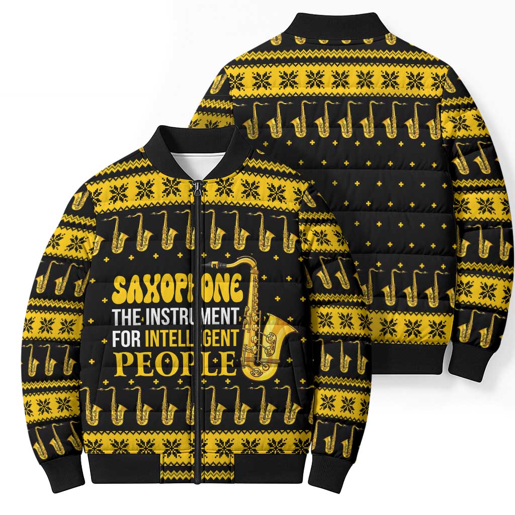 Saxophone The Instrument For Intellegent People Christmas Bomber Puffer Jacket Xmas Holiday Patterns - Wonder Print Shop