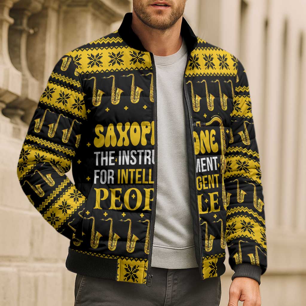 Saxophone The Instrument For Intellegent People Christmas Bomber Puffer Jacket Xmas Holiday Patterns - Wonder Print Shop