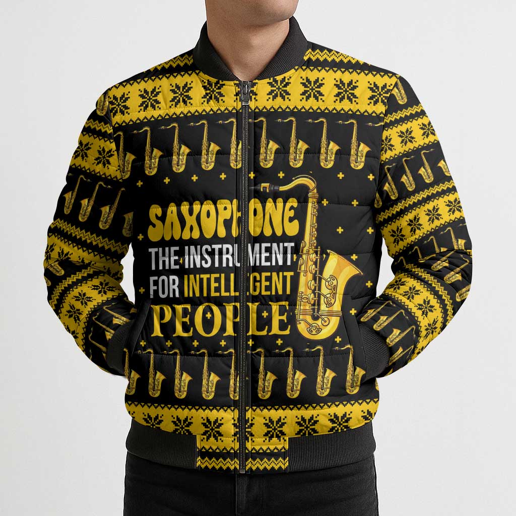 Saxophone The Instrument For Intellegent People Christmas Bomber Puffer Jacket Xmas Holiday Patterns - Wonder Print Shop
