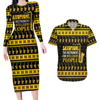 Saxophone The Instrument For Intellegent People Christmas Couples Matching Long Sleeve Bodycon Dress and Hawaiian Shirt Xmas Holiday Patterns - Wonder Print Shop