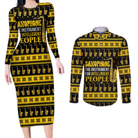 Saxophone The Instrument For Intellegent People Christmas Couples Matching Long Sleeve Bodycon Dress and Long Sleeve Button Shirt Xmas Holiday Patterns - Wonder Print Shop