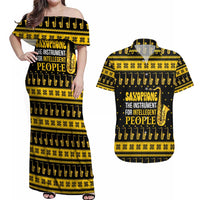 Saxophone The Instrument For Intellegent People Christmas Couples Matching Off Shoulder Maxi Dress and Hawaiian Shirt Xmas Holiday Patterns - Wonder Print Shop