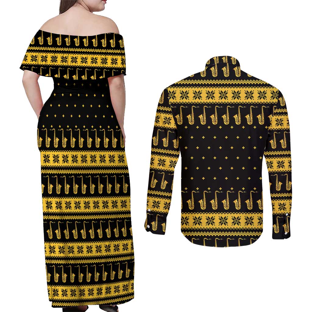Saxophone The Instrument For Intellegent People Christmas Couples Matching Off Shoulder Maxi Dress and Long Sleeve Button Shirt Xmas Holiday Patterns - Wonder Print Shop