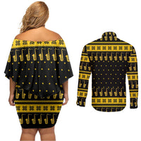 Saxophone The Instrument For Intellegent People Christmas Couples Matching Off Shoulder Short Dress and Long Sleeve Button Shirt Xmas Holiday Patterns - Wonder Print Shop