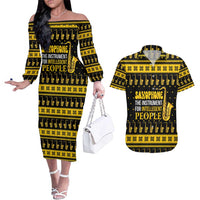 Saxophone The Instrument For Intellegent People Christmas Couples Matching Off The Shoulder Long Sleeve Dress and Hawaiian Shirt Xmas Holiday Patterns - Wonder Print Shop