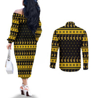 Saxophone The Instrument For Intellegent People Christmas Couples Matching Off The Shoulder Long Sleeve Dress and Long Sleeve Button Shirt Xmas Holiday Patterns - Wonder Print Shop