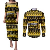 Saxophone The Instrument For Intellegent People Christmas Couples Matching Puletasi and Long Sleeve Button Shirt Xmas Holiday Patterns - Wonder Print Shop