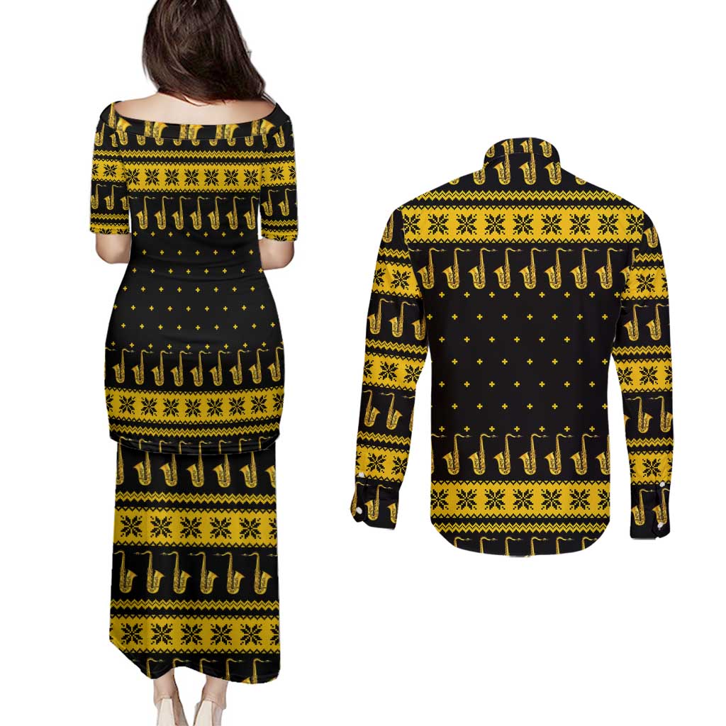 Saxophone The Instrument For Intellegent People Christmas Couples Matching Puletasi and Long Sleeve Button Shirt Xmas Holiday Patterns - Wonder Print Shop