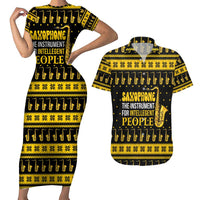 Saxophone The Instrument For Intellegent People Christmas Couples Matching Short Sleeve Bodycon Dress and Hawaiian Shirt Xmas Holiday Patterns - Wonder Print Shop
