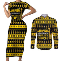 Saxophone The Instrument For Intellegent People Christmas Couples Matching Short Sleeve Bodycon Dress and Long Sleeve Button Shirt Xmas Holiday Patterns - Wonder Print Shop