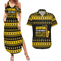 Saxophone The Instrument For Intellegent People Christmas Couples Matching Summer Maxi Dress and Hawaiian Shirt Xmas Holiday Patterns - Wonder Print Shop