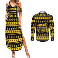 Saxophone The Instrument For Intellegent People Christmas Couples Matching Summer Maxi Dress and Long Sleeve Button Shirt Xmas Holiday Patterns - Wonder Print Shop