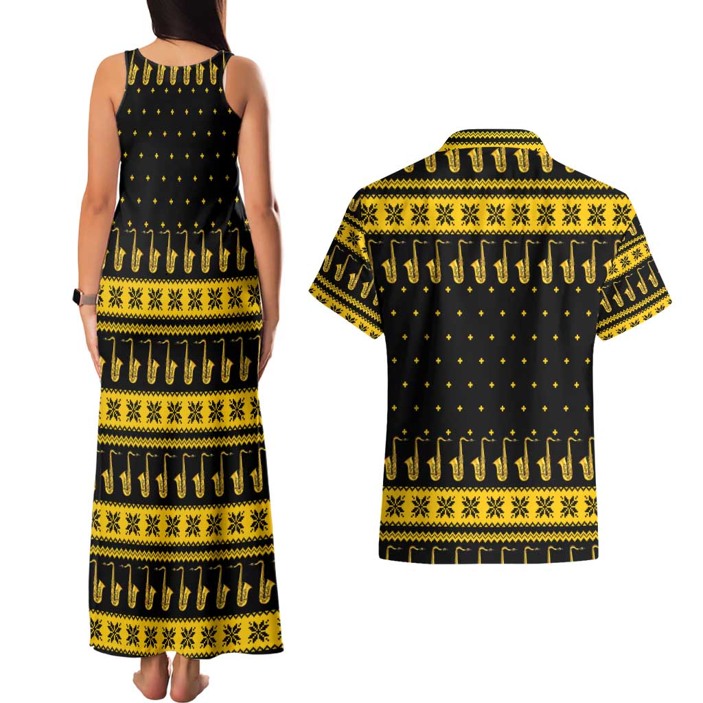 Saxophone The Instrument For Intellegent People Christmas Couples Matching Tank Maxi Dress and Hawaiian Shirt Xmas Holiday Patterns - Wonder Print Shop