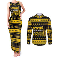 Saxophone The Instrument For Intellegent People Christmas Couples Matching Tank Maxi Dress and Long Sleeve Button Shirt Xmas Holiday Patterns - Wonder Print Shop