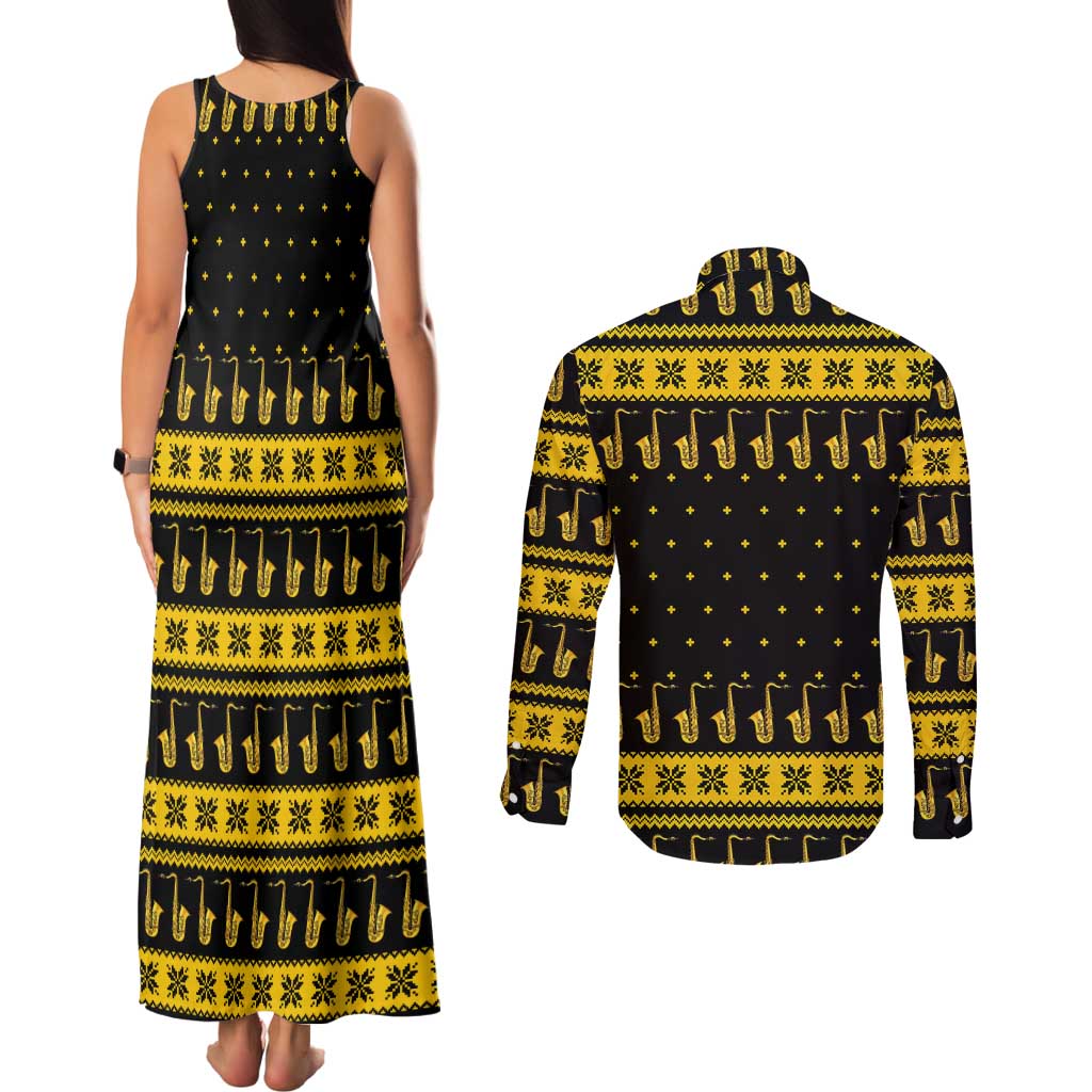 Saxophone The Instrument For Intellegent People Christmas Couples Matching Tank Maxi Dress and Long Sleeve Button Shirt Xmas Holiday Patterns - Wonder Print Shop