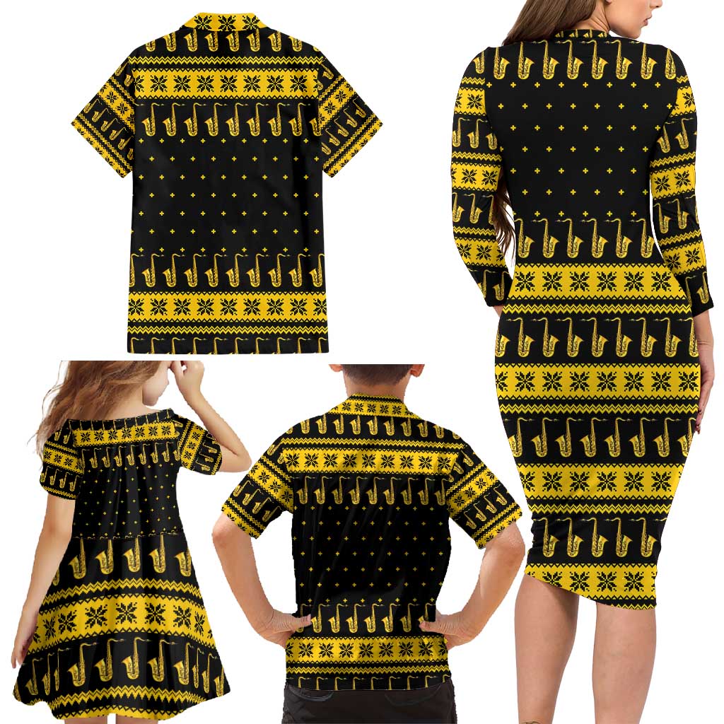Saxophone The Instrument For Intellegent People Christmas Family Matching Long Sleeve Bodycon Dress and Hawaiian Shirt Xmas Holiday Patterns - Wonder Print Shop