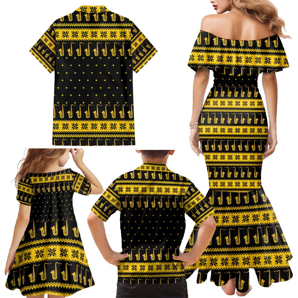 Saxophone The Instrument For Intellegent People Christmas Family Matching Mermaid Dress and Hawaiian Shirt Xmas Holiday Patterns - Wonder Print Shop