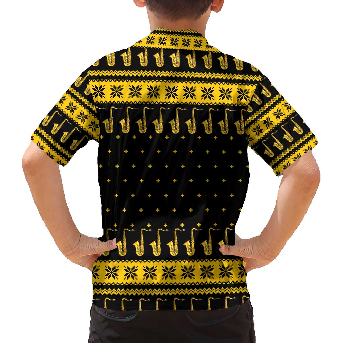 Saxophone The Instrument For Intellegent People Christmas Family Matching Off The Shoulder Long Sleeve Dress and Hawaiian Shirt Xmas Holiday Patterns - Wonder Print Shop
