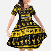 Saxophone The Instrument For Intellegent People Christmas Family Matching Off The Shoulder Long Sleeve Dress and Hawaiian Shirt Xmas Holiday Patterns - Wonder Print Shop