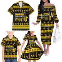 Saxophone The Instrument For Intellegent People Christmas Family Matching Off The Shoulder Long Sleeve Dress and Hawaiian Shirt Xmas Holiday Patterns - Wonder Print Shop