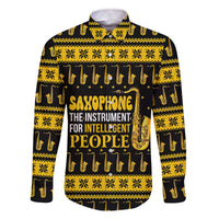 Saxophone The Instrument For Intellegent People Christmas Family Matching Off The Shoulder Long Sleeve Dress and Hawaiian Shirt Xmas Holiday Patterns - Wonder Print Shop