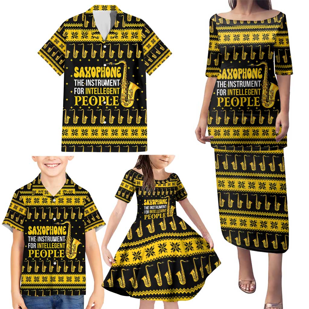 Saxophone The Instrument For Intellegent People Christmas Family Matching Puletasi and Hawaiian Shirt Xmas Holiday Patterns - Wonder Print Shop