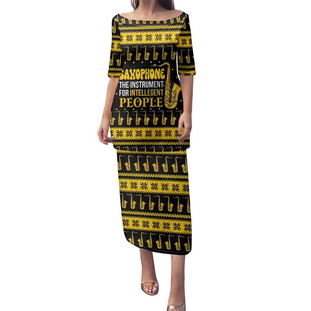 Saxophone The Instrument For Intellegent People Christmas Family Matching Puletasi and Hawaiian Shirt Xmas Holiday Patterns - Wonder Print Shop