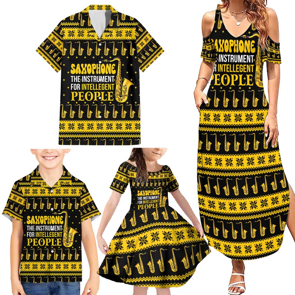 Saxophone The Instrument For Intellegent People Christmas Family Matching Summer Maxi Dress and Hawaiian Shirt Xmas Holiday Patterns - Wonder Print Shop