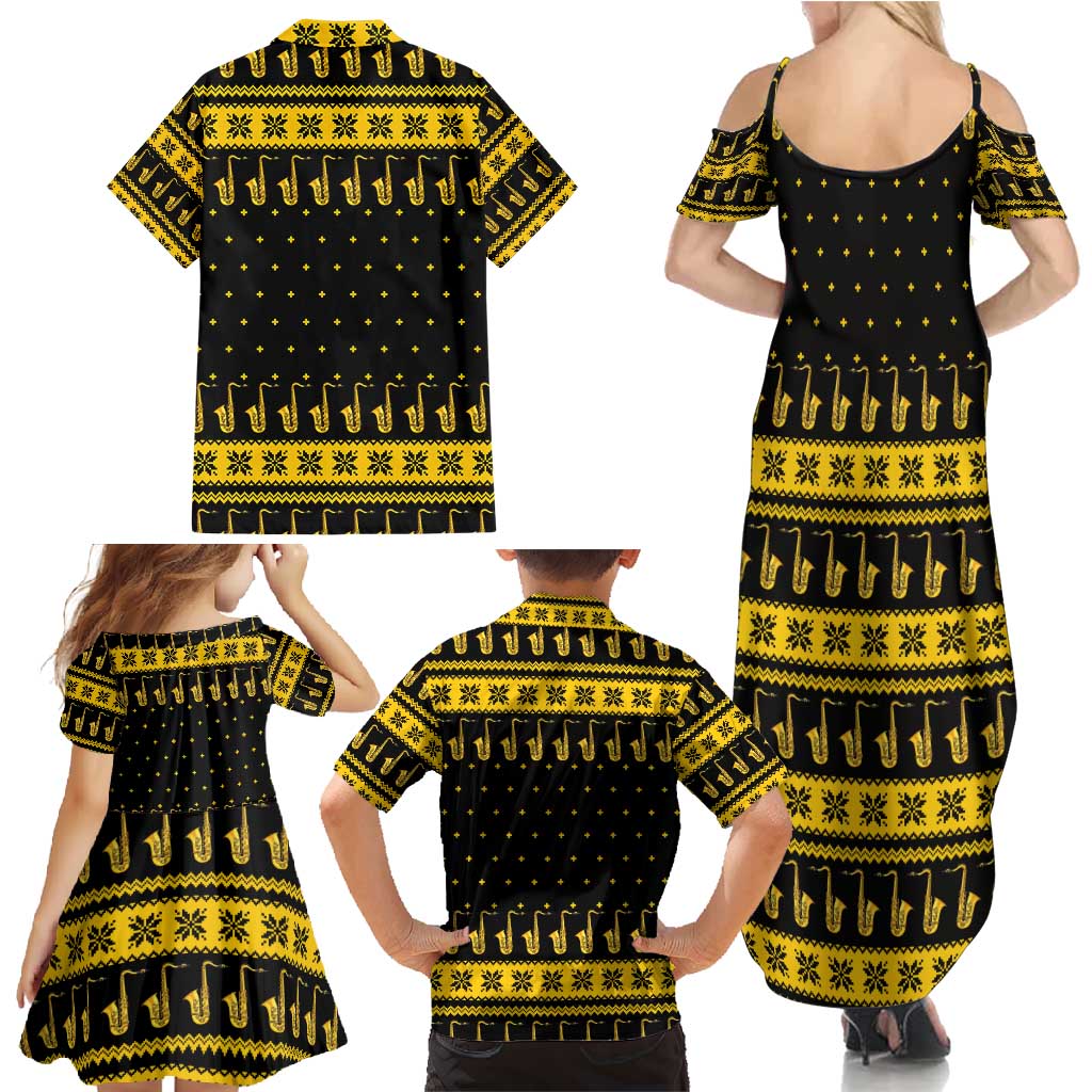 Saxophone The Instrument For Intellegent People Christmas Family Matching Summer Maxi Dress and Hawaiian Shirt Xmas Holiday Patterns - Wonder Print Shop